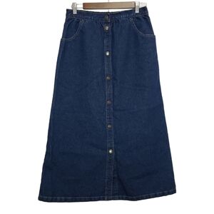 Button front Ribbed Blue Denim Skirt By Blast Point Elastic Waist Back SZ M